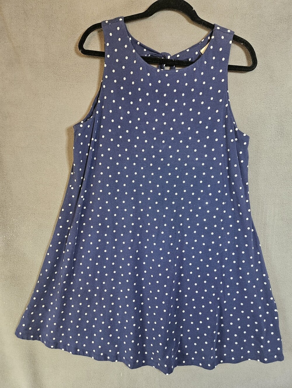 Cynthia Rowley Womens XL Midi Dress Navy Polka-dot Sleeveless Flowy Crewneck Sun